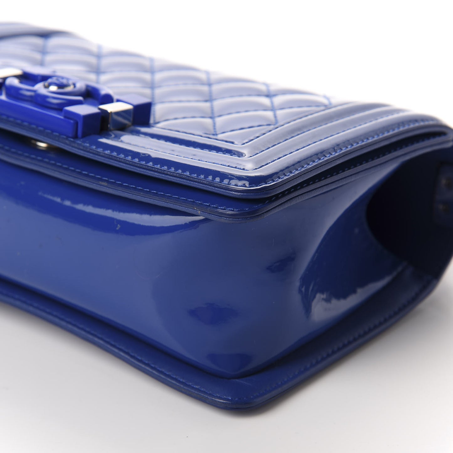 Patent Calfskin Quilted Small Plexiglass Boy Flap Blue