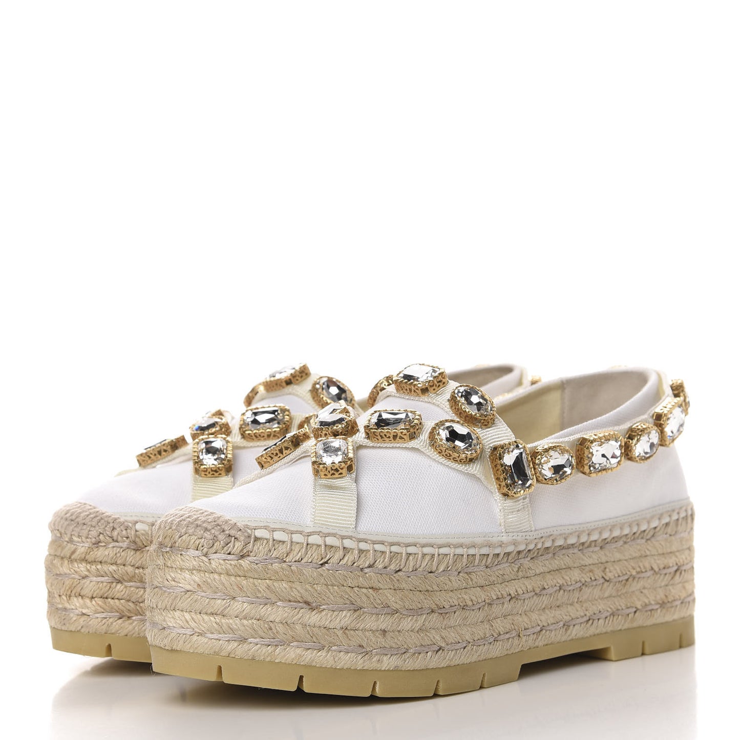 Canvas Crystal Embellished Platform Espadrilles 37 Great White