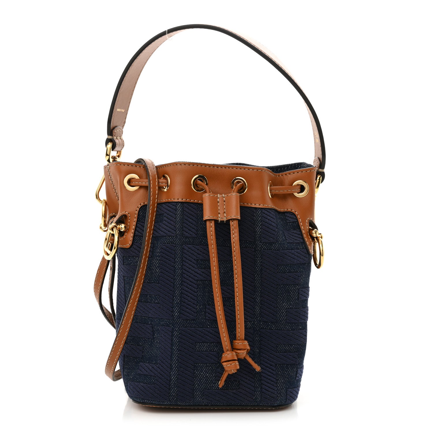 Fendi Denim Vitello King F is Fendi FF Embroidered Mini Mon Tresor Bucket Bag Blue Cuoio 1 of 10