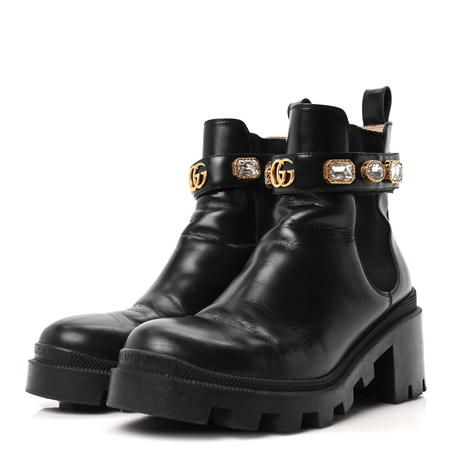 Gucci Calfskin Crystal GG Trip Chelsea Ankle Boots 38 Black 8 of 18