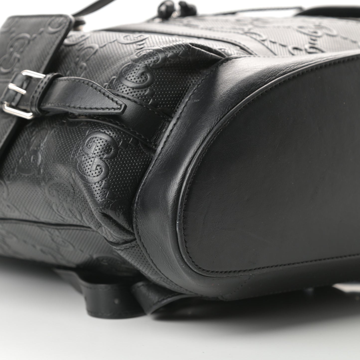 Calfskin GG Tennis Embossed Double Buckle Backpack Black