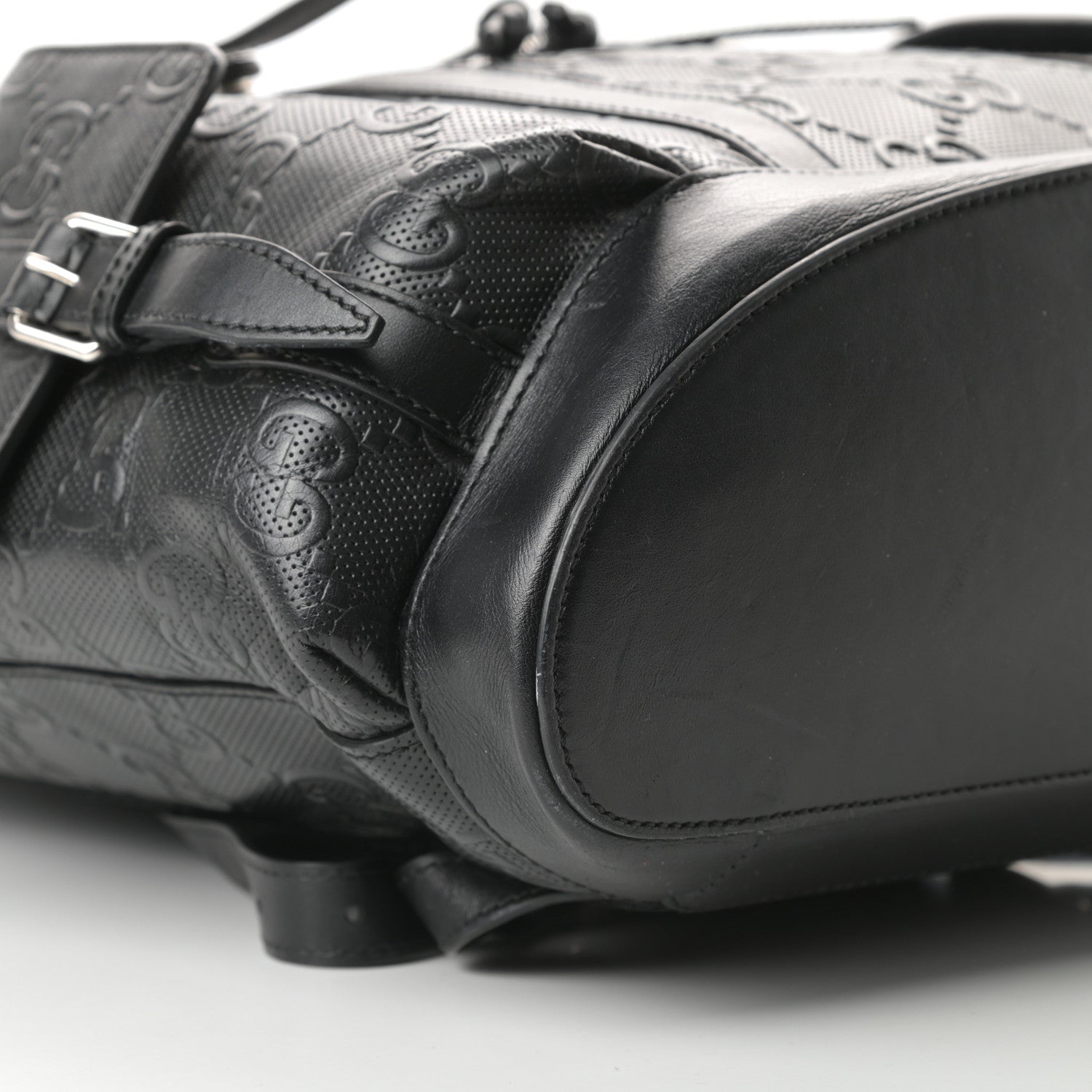 Gucci Calfskin GG Tennis Embossed Double Buckle Backpack Black 9 of 11
