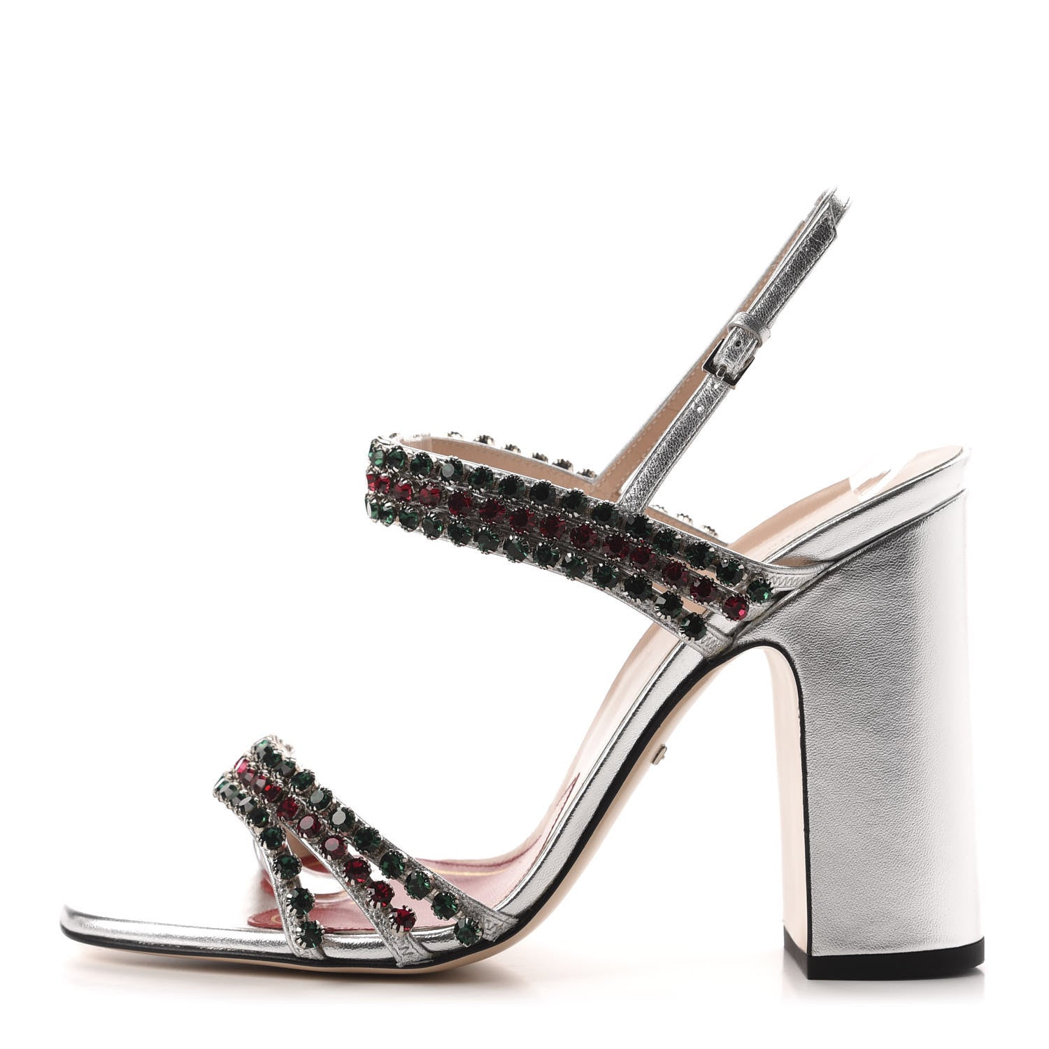 Gucci Nappa Silk Crystal Bertie High Heel Sandals 40 Argento 1 of 9