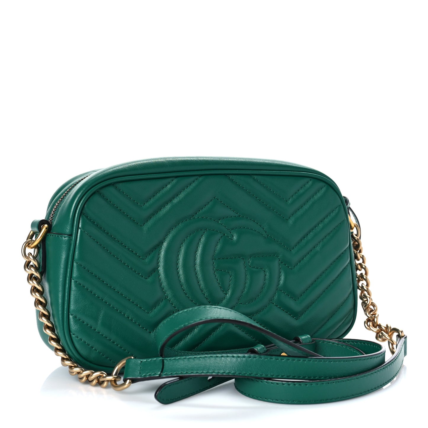 Calfskin Matelasse Small GG Marmont Chain Shoulder Bag Emerald Green