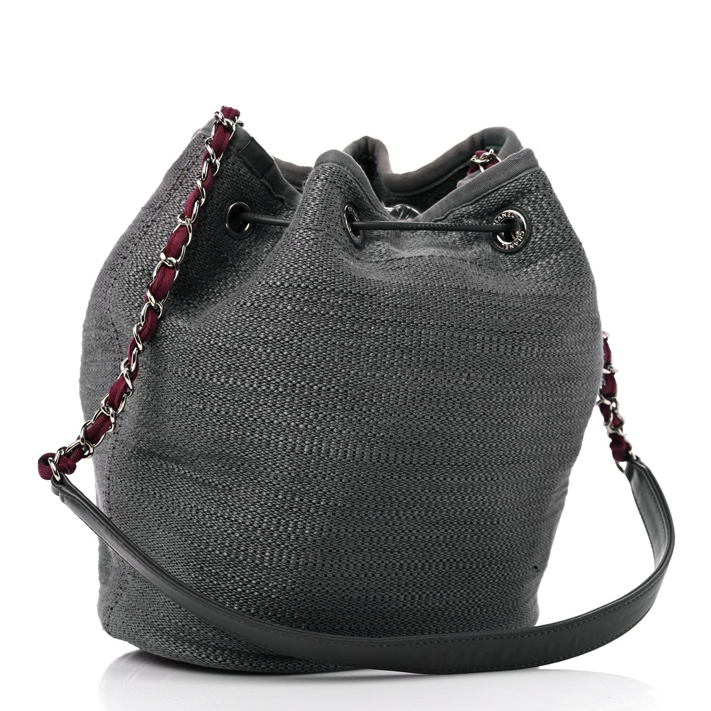 Striped Canvas Deauville Drawstring Bag Grey