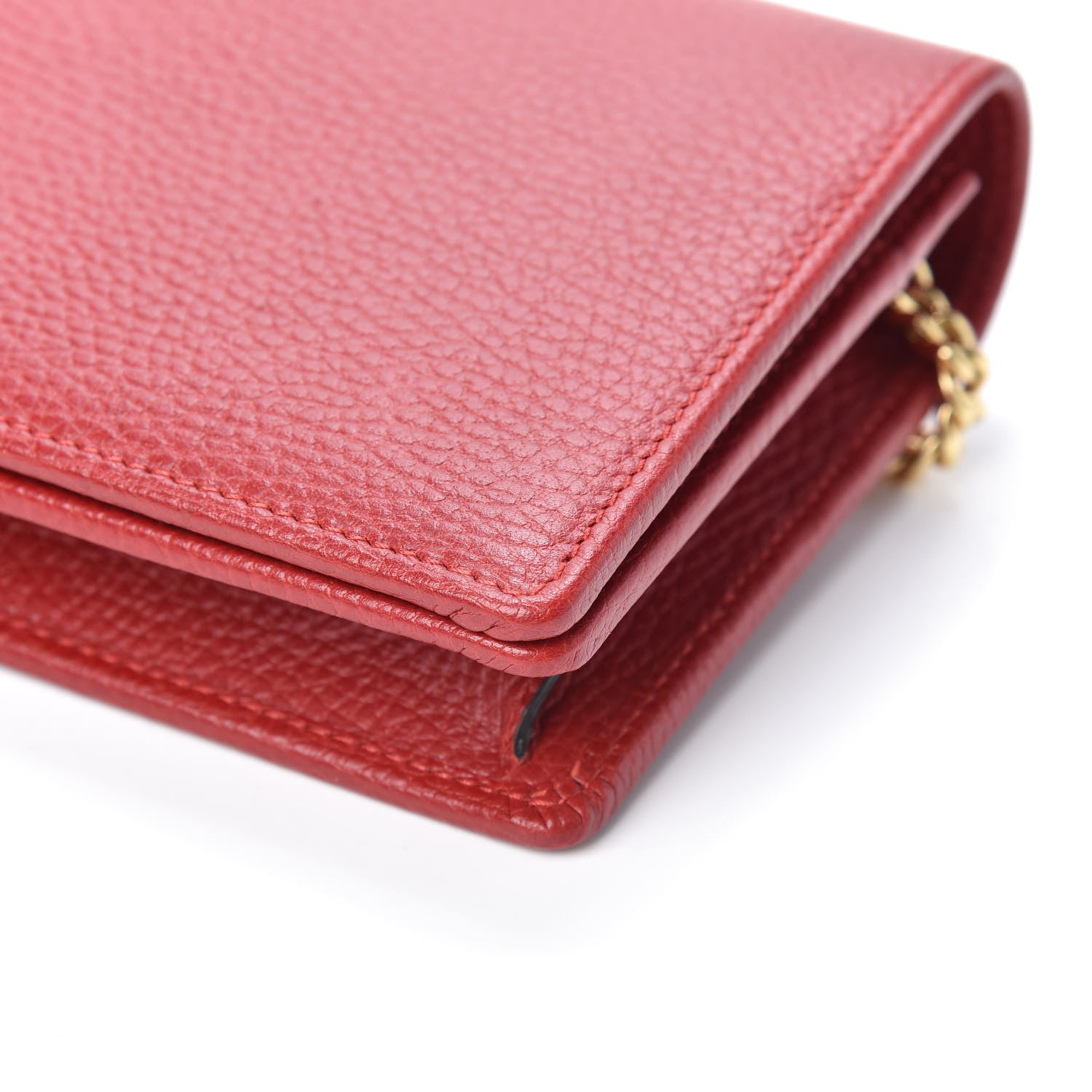 Gucci Dollar Calfskin Mini GG Marmont Chain Wallet Hibiscus Red 8 of 8