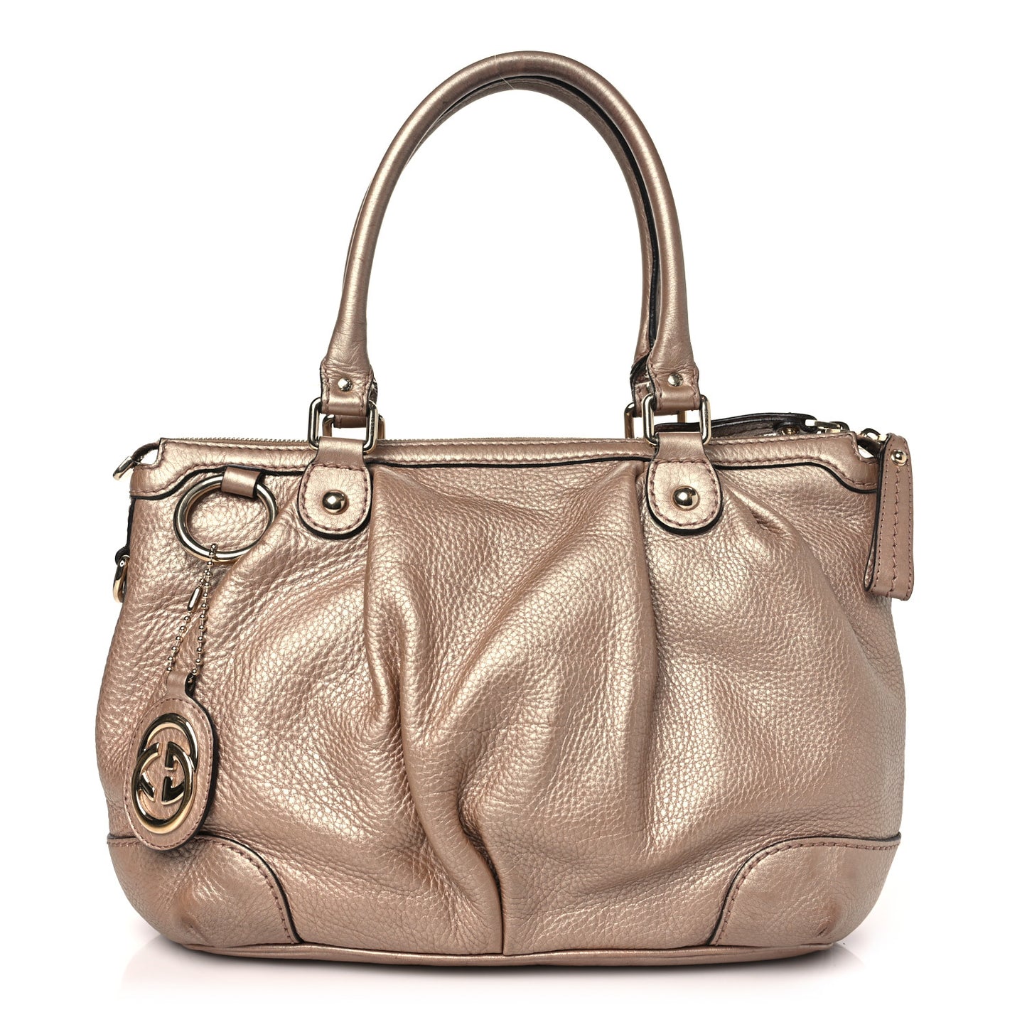 Metallic Calfskin Medium Sukey Top Handle Bag Beige