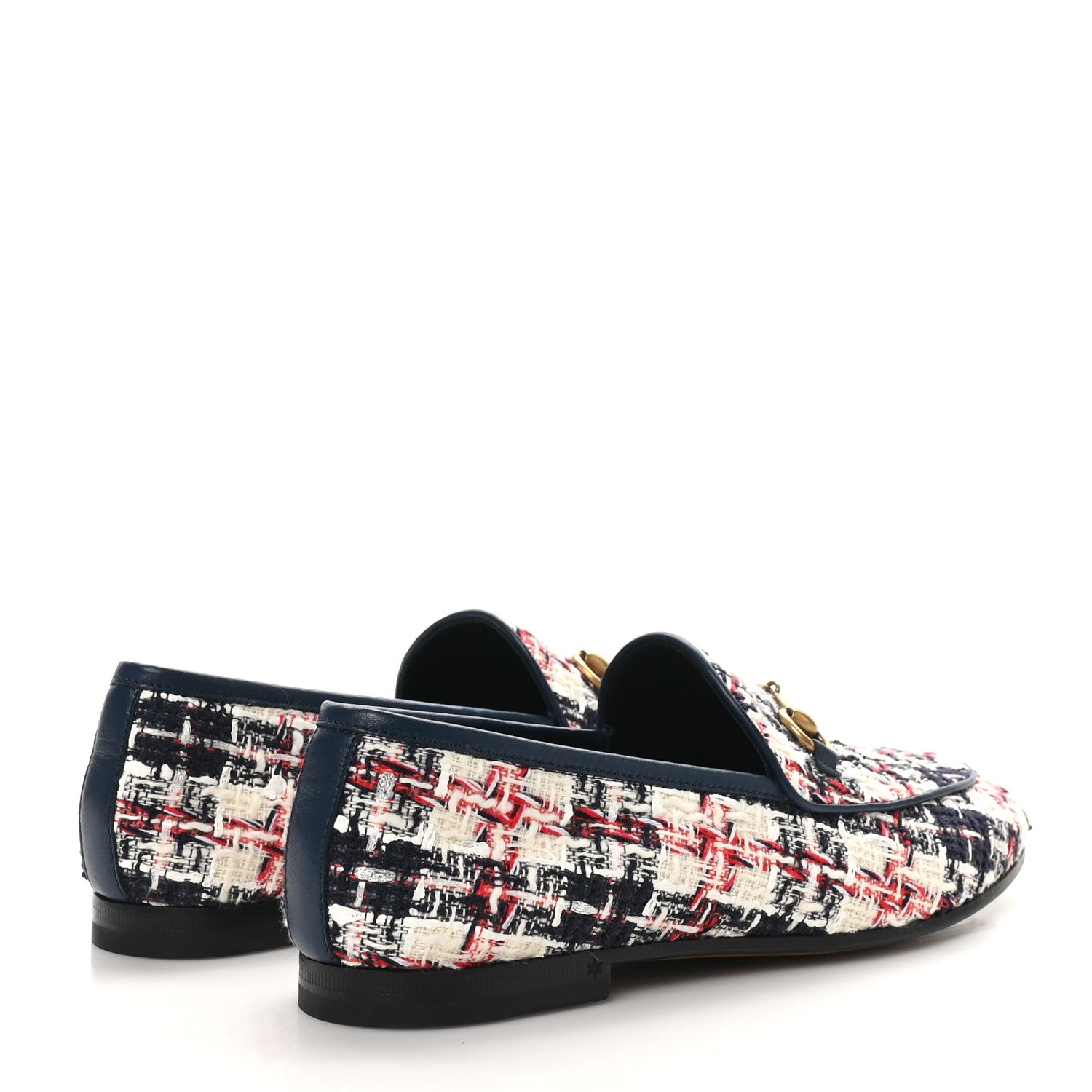 Gucci Tweed Check Horsebit Womens Jordaan Loafers 36.5 Gardenia Ink Blue Agata 5 of 9