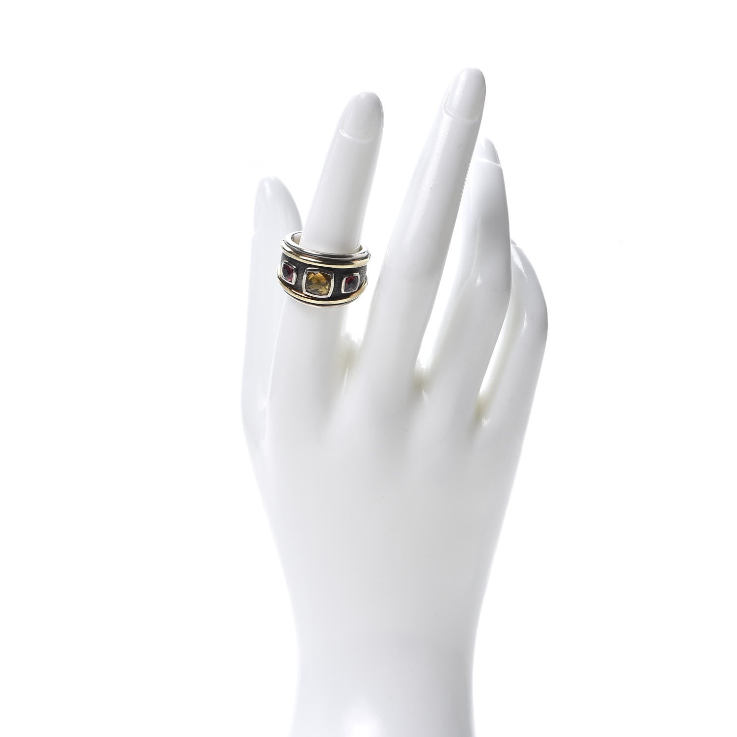 David Yurman Sterling Silver 14K Yellow Gold Citrine Rhodolite Garnet 15mm Renaissance Ring 54 7 2 of 4