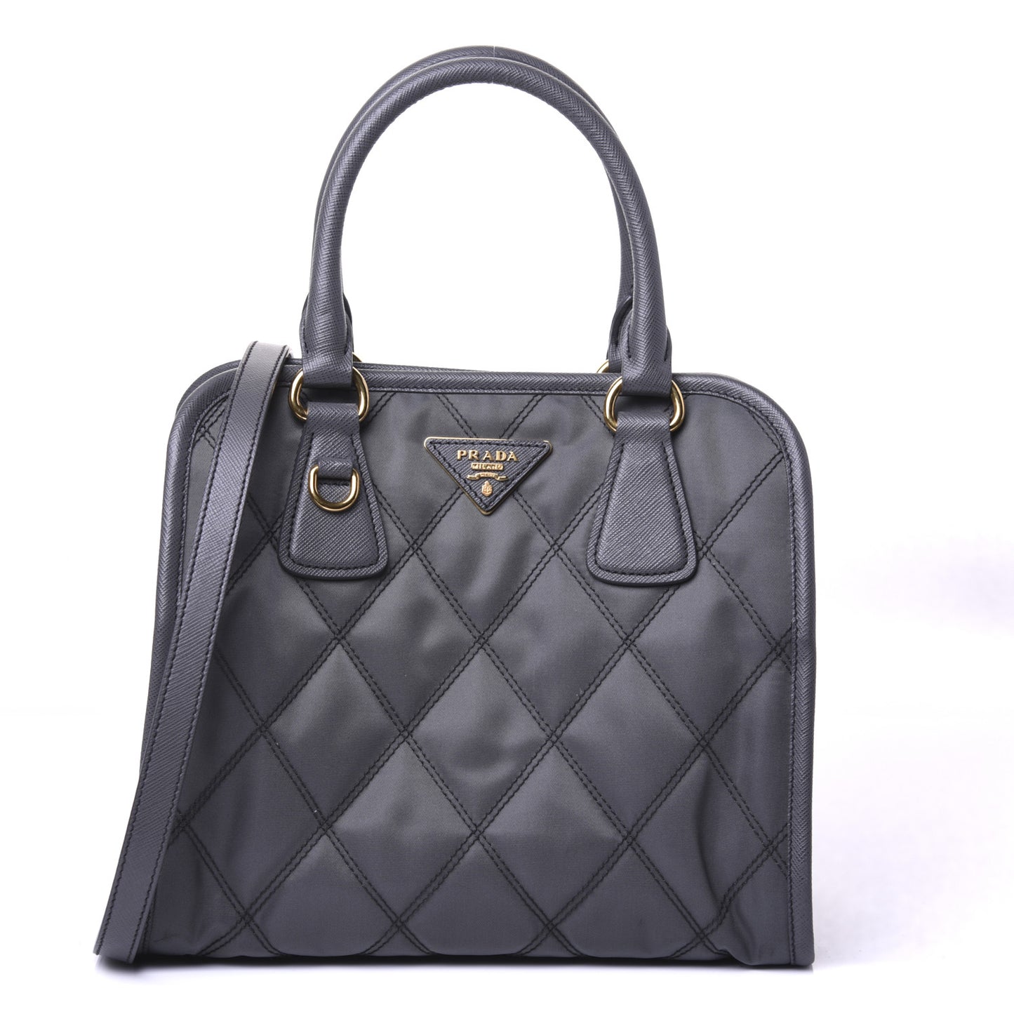 Saffiano Tessuto Nylon Impunturato Quilted Shopper Black Grey