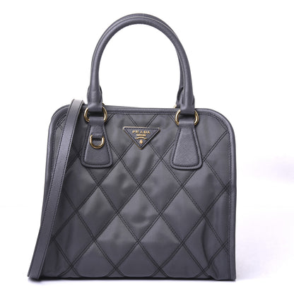 Prada Saffiano Tessuto Nylon Impunturato Quilted Shopper Black Grey 1 of 8