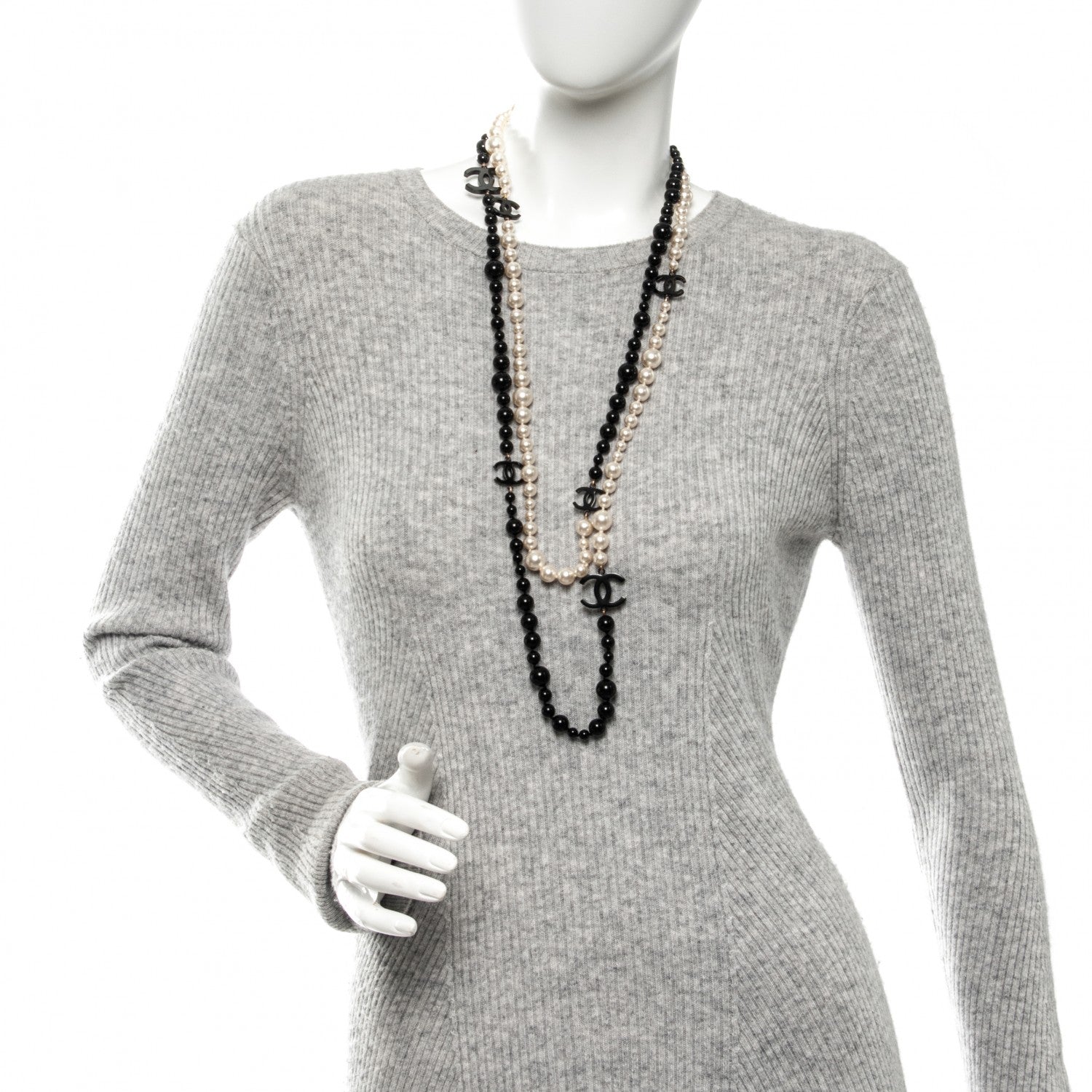 Chanel Pearl Beaded CC Long Necklace Black White 2 of 6