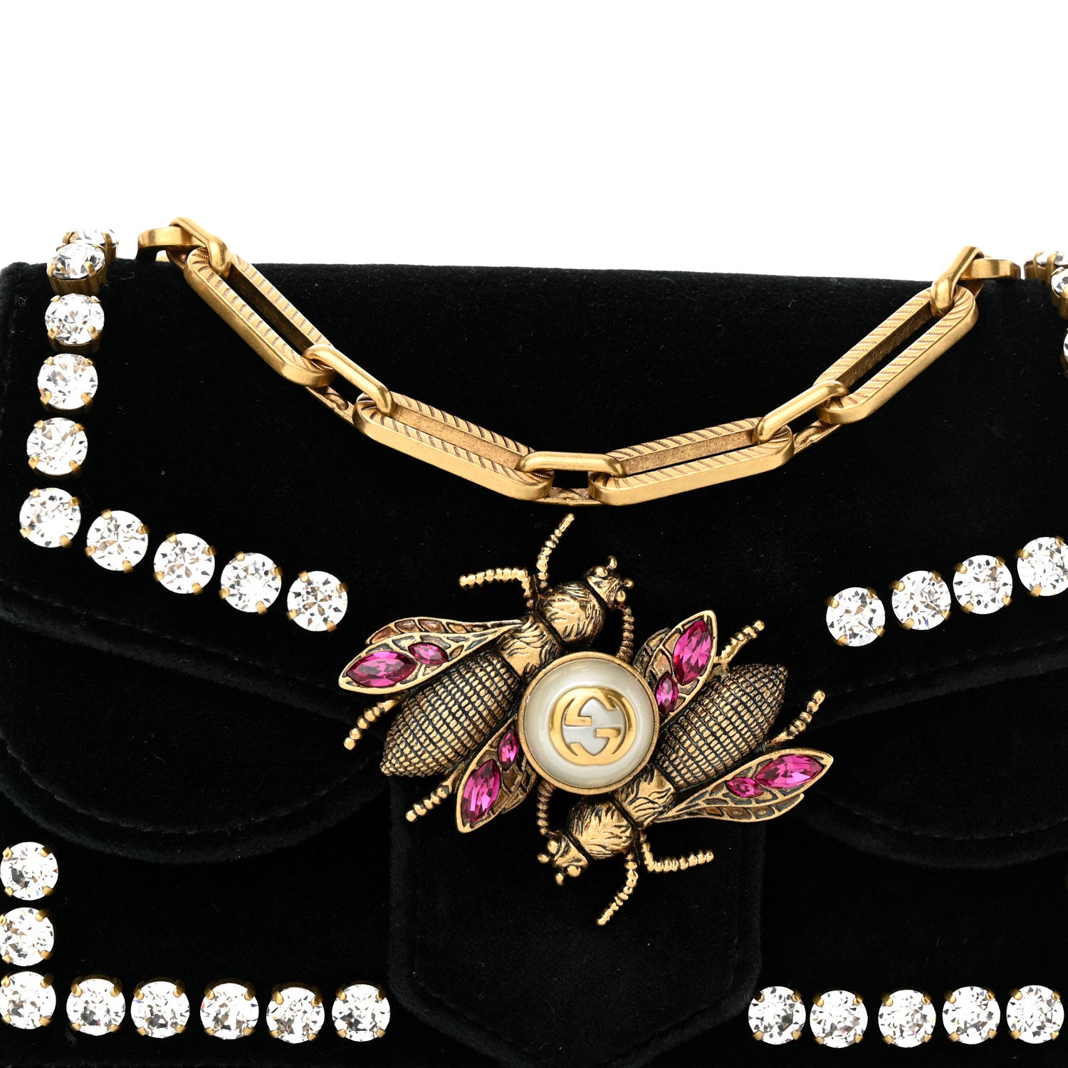 Gucci Velvet Crystal Mini Bee Broadway Shoulder Bag Black 8 of 12