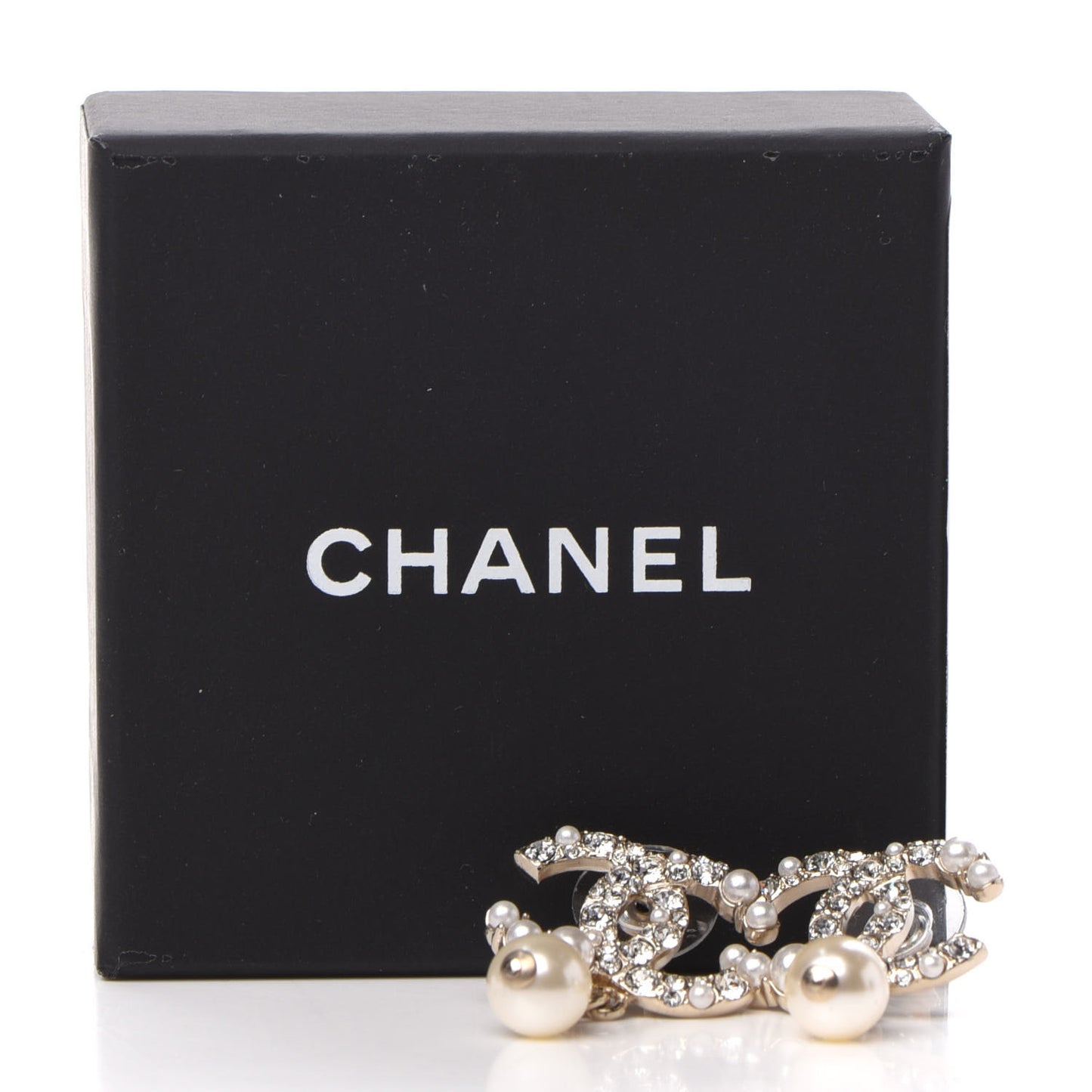 Crystal Pearl CC Drop Earrings Gold