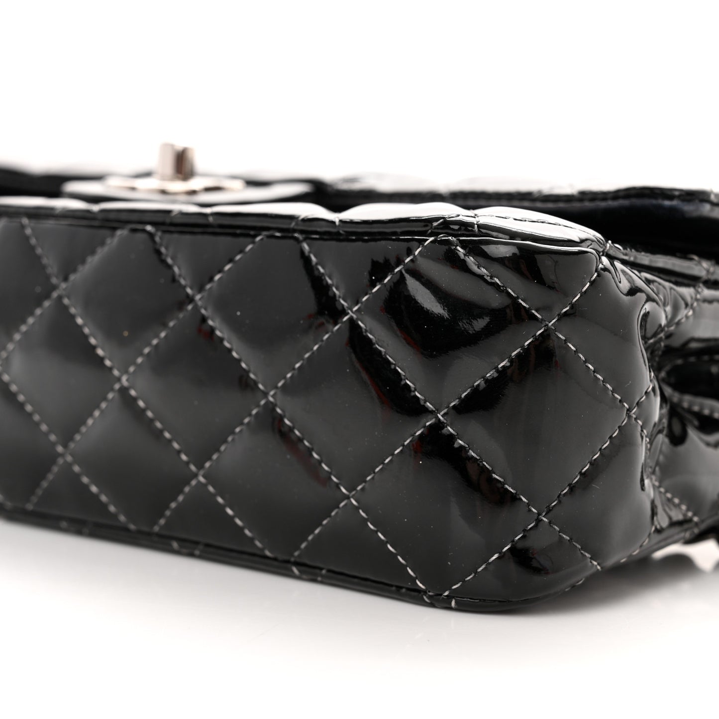 Patent Quilted Medium Double Flap Black