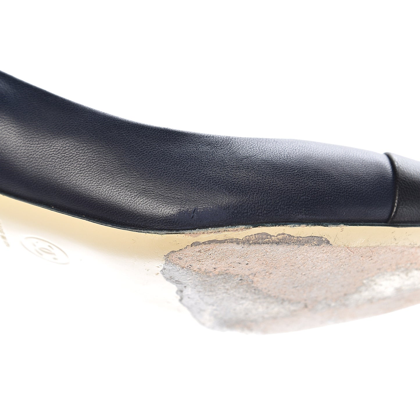 Lambskin Cap Toe Pearl Pumps 39 Navy Blue Black