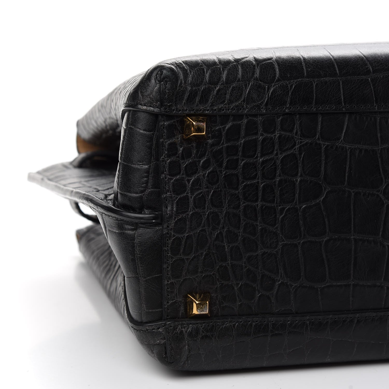 MCM Calfskin Crocodile Embossed Medium Milla Tote Black 7 of 8