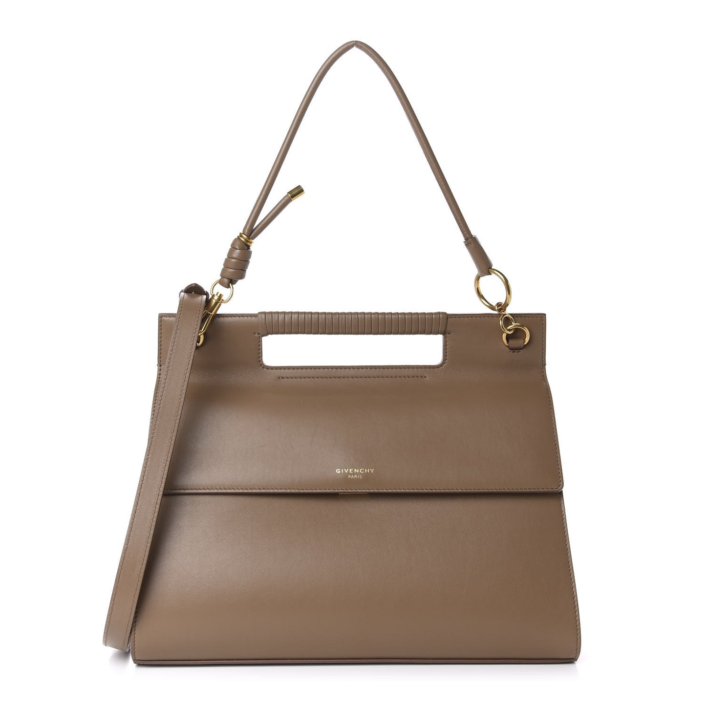 Calfskin Large Whip Top Handle Shoulder Bag Taupe