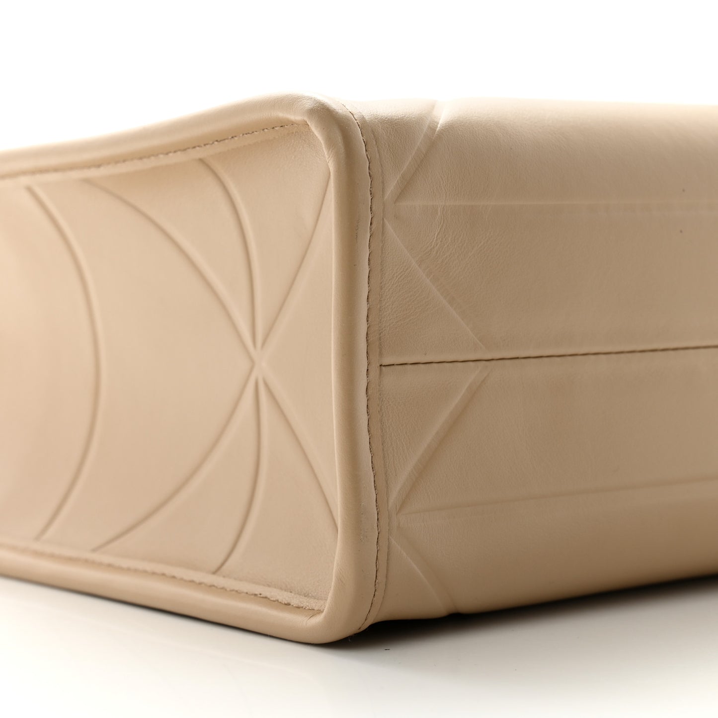 Soft Calfskin Triangolo Symbole Embossed Small Tote Beige Khaki