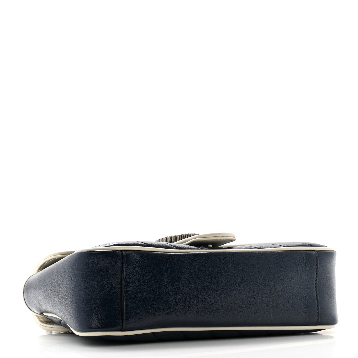 Gucci Vintage Effect Calfskin Matelasse Diagonal Small Torchon GG Marmont Shoulder Bag Blue Agata Mystic White 4 of 11