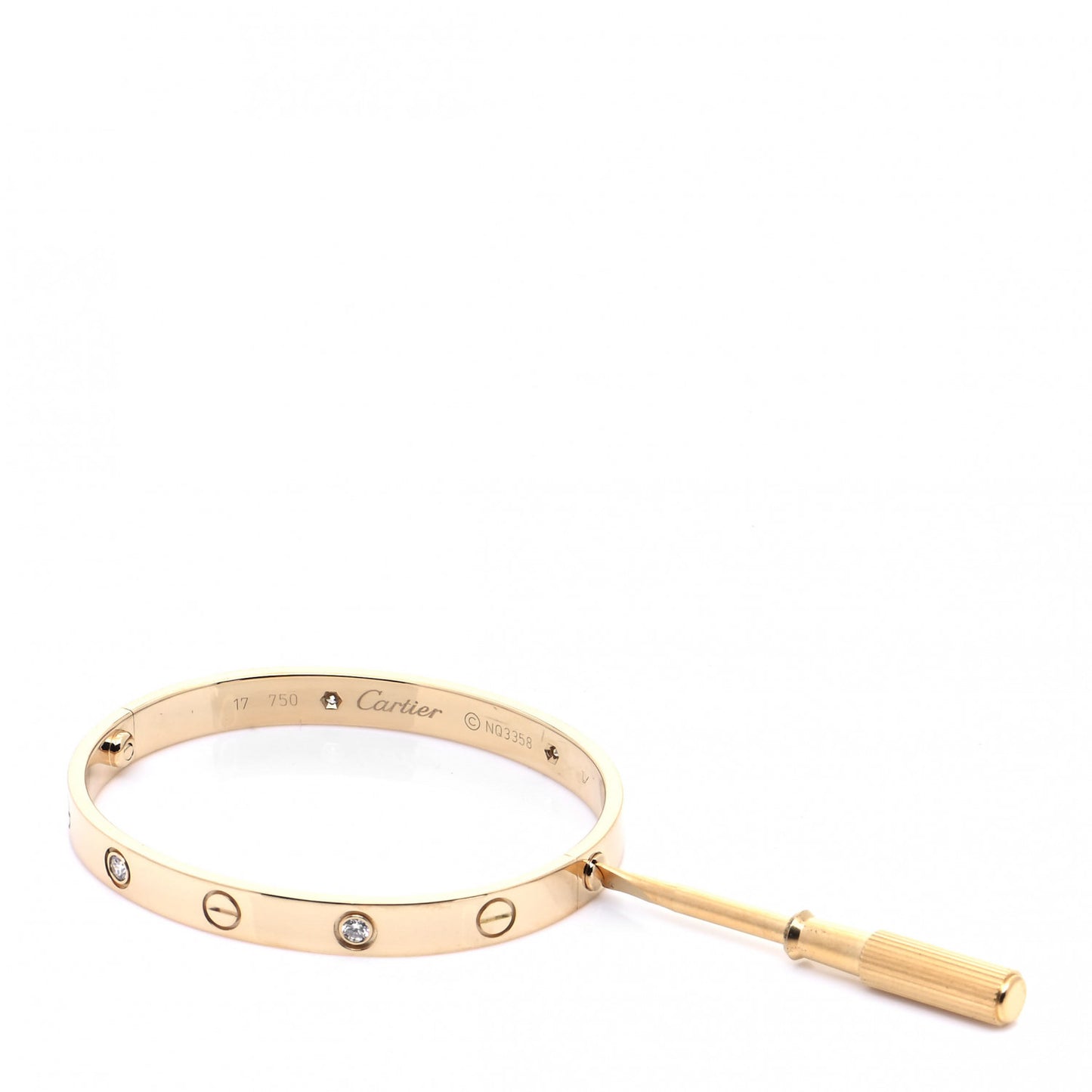 18K Yellow Gold 4 Diamond LOVE Bracelet 17