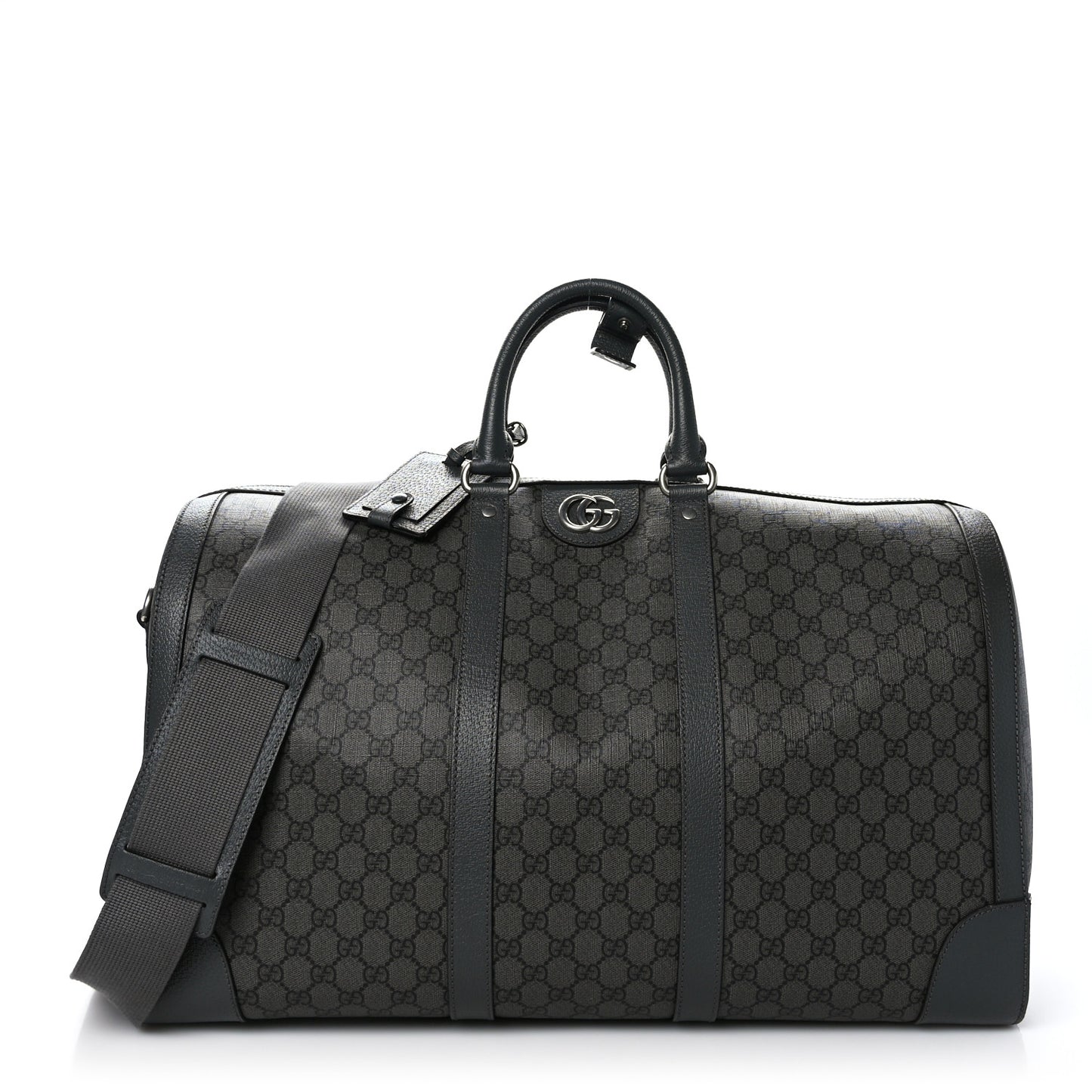GG Supreme Monogram Textured Dollar Calfskin Large Savoy Duffle Bag Grey Black Graphite Grey