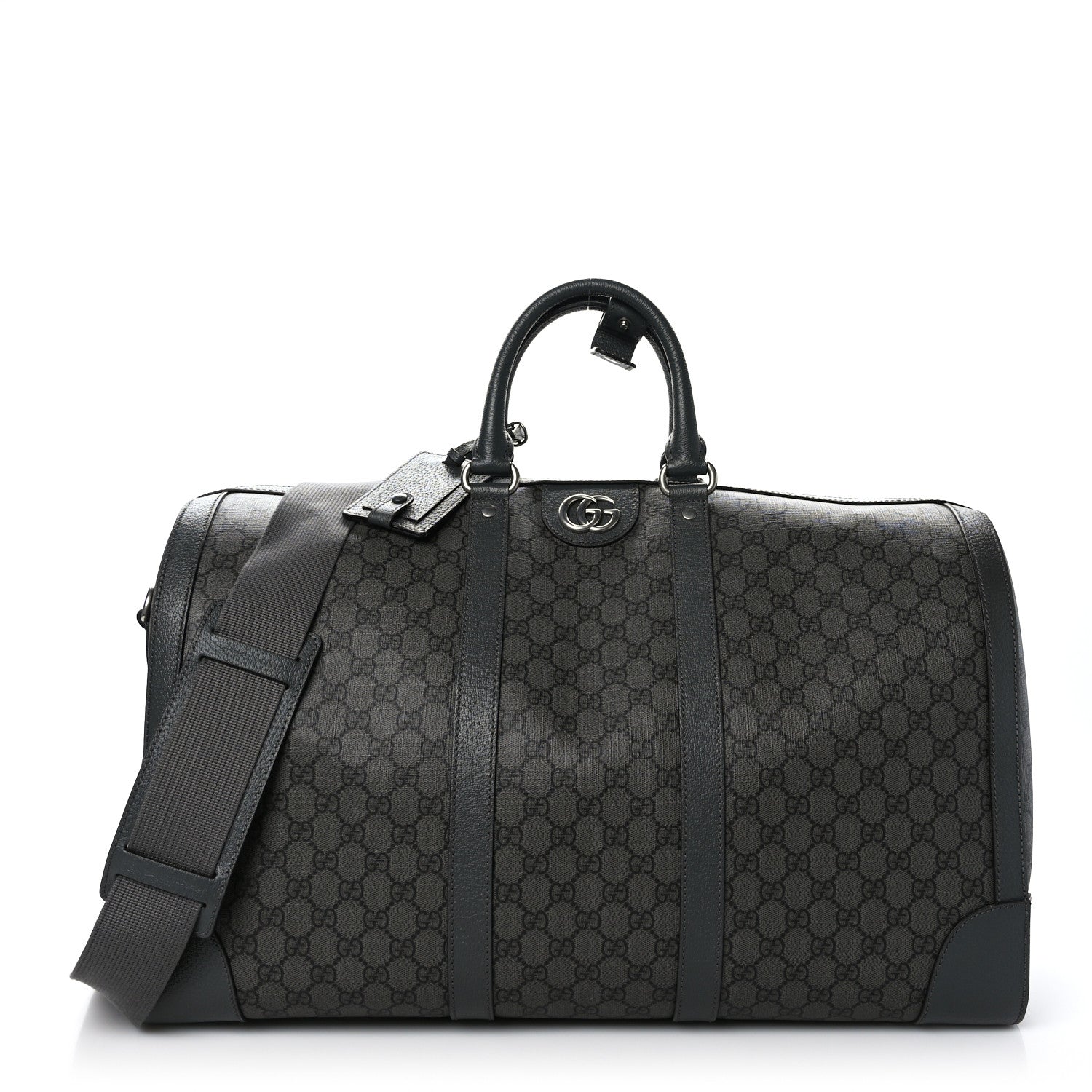 Gucci GG Supreme Monogram Textured Dollar Calfskin Large Savoy Duffle Bag Grey Black Graphite Grey 1 of 10