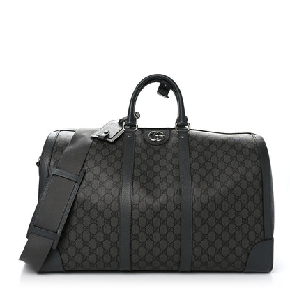 Gucci GG Supreme Monogram Textured Dollar Calfskin Large Savoy Duffle Bag Grey Black Graphite Grey 1 of 10