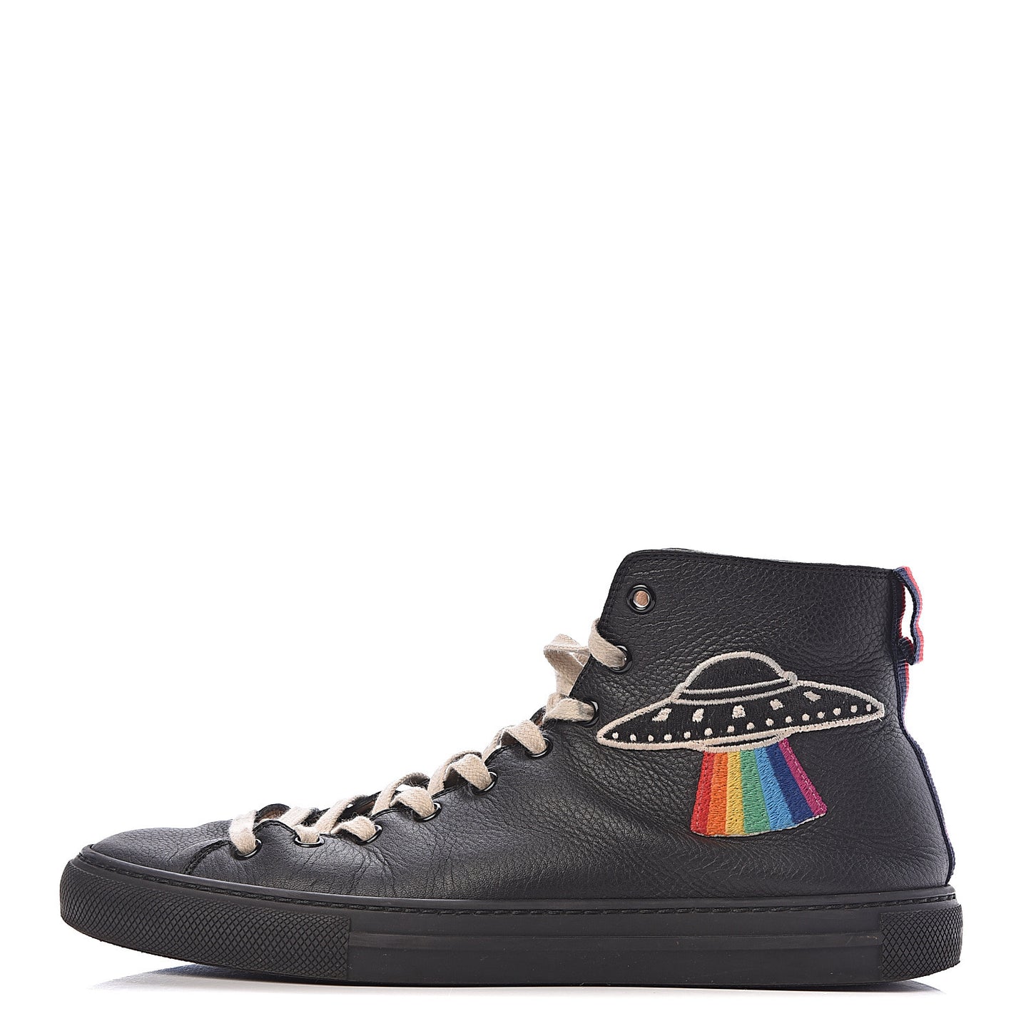 Calfskin UFO Embroidered Mens Sneakers 7 Black
