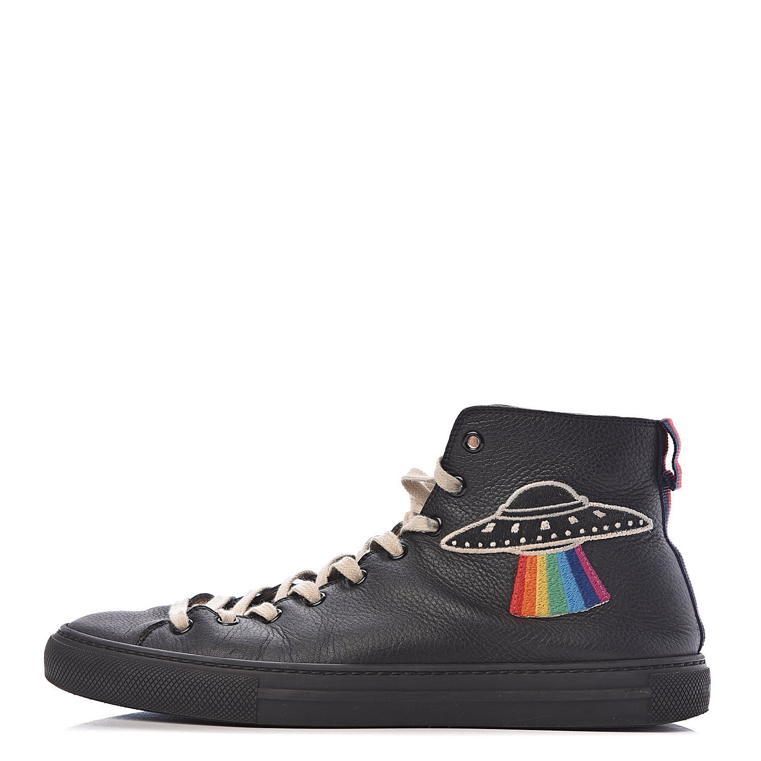 Gucci Calfskin UFO Embroidered Mens Sneakers 7 Black 1 of 14