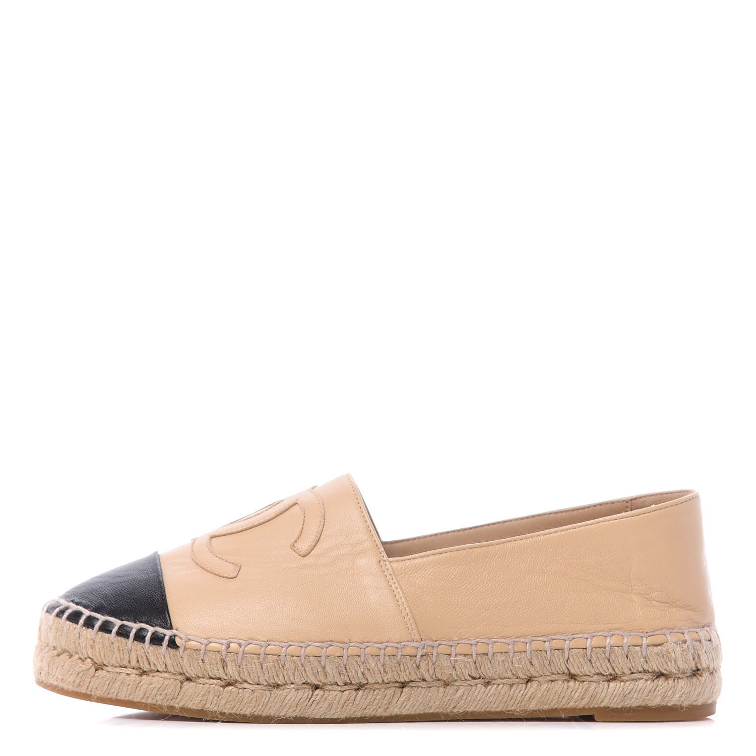 Chanel Lambskin CC Espadrilles 38 Beige Black 1 of 12