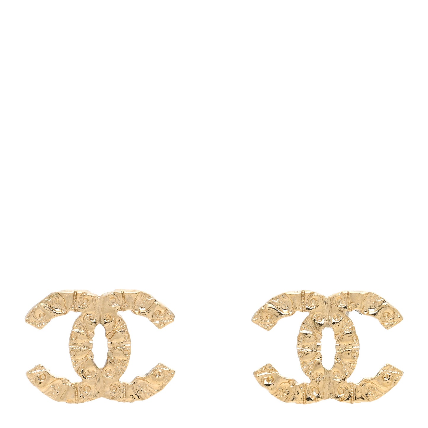 Metal Textured CC Earrings Gold