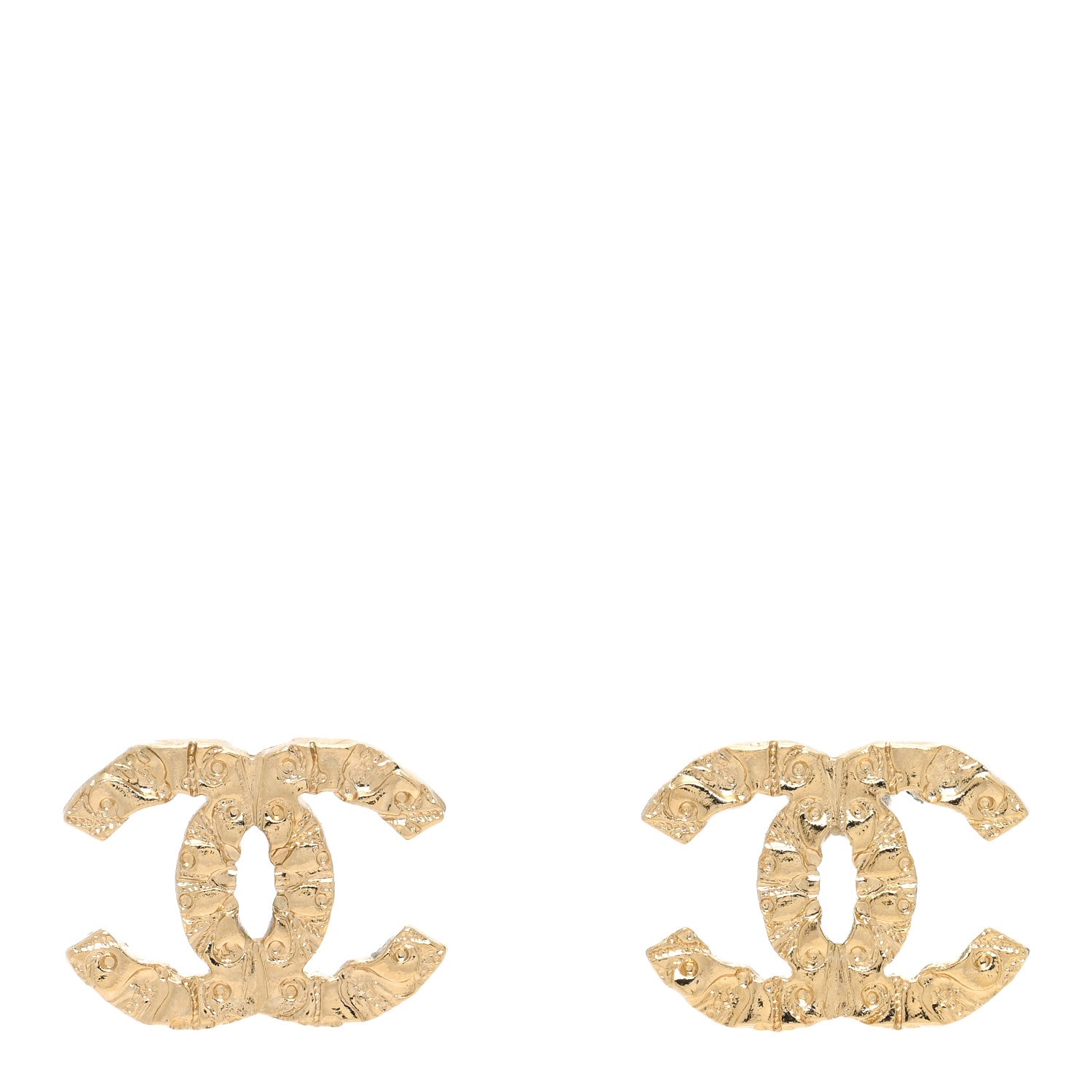 Chanel Metal Textured CC Earrings Gold 1 of 4