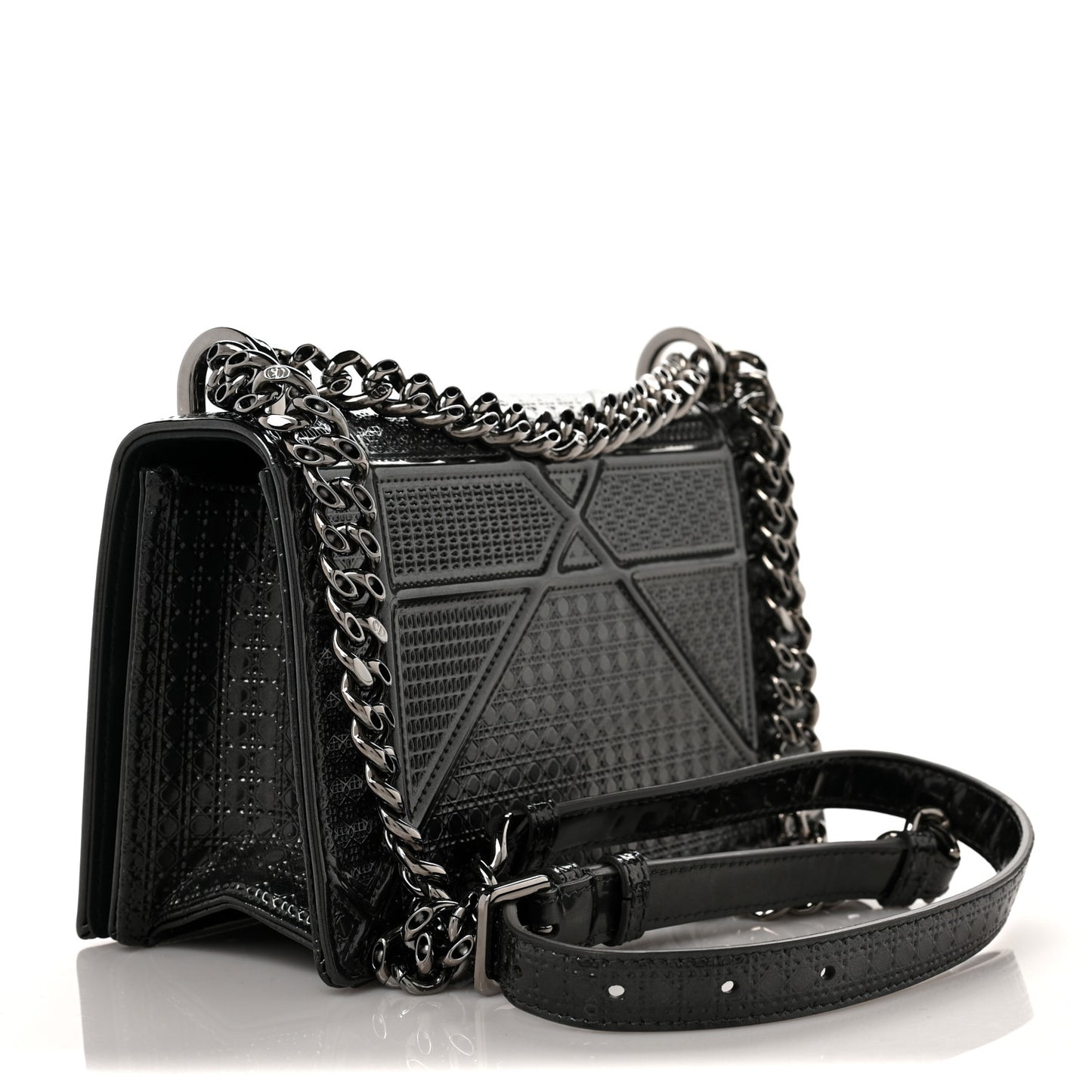 Metallic Patent Micro-Cannage Small Diorama Flap Bag Onyx Black