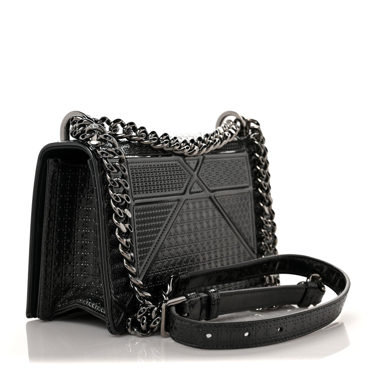 Christian Dior Metallic Patent Micro-Cannage Small Diorama Flap Bag Onyx Black 3 of 10