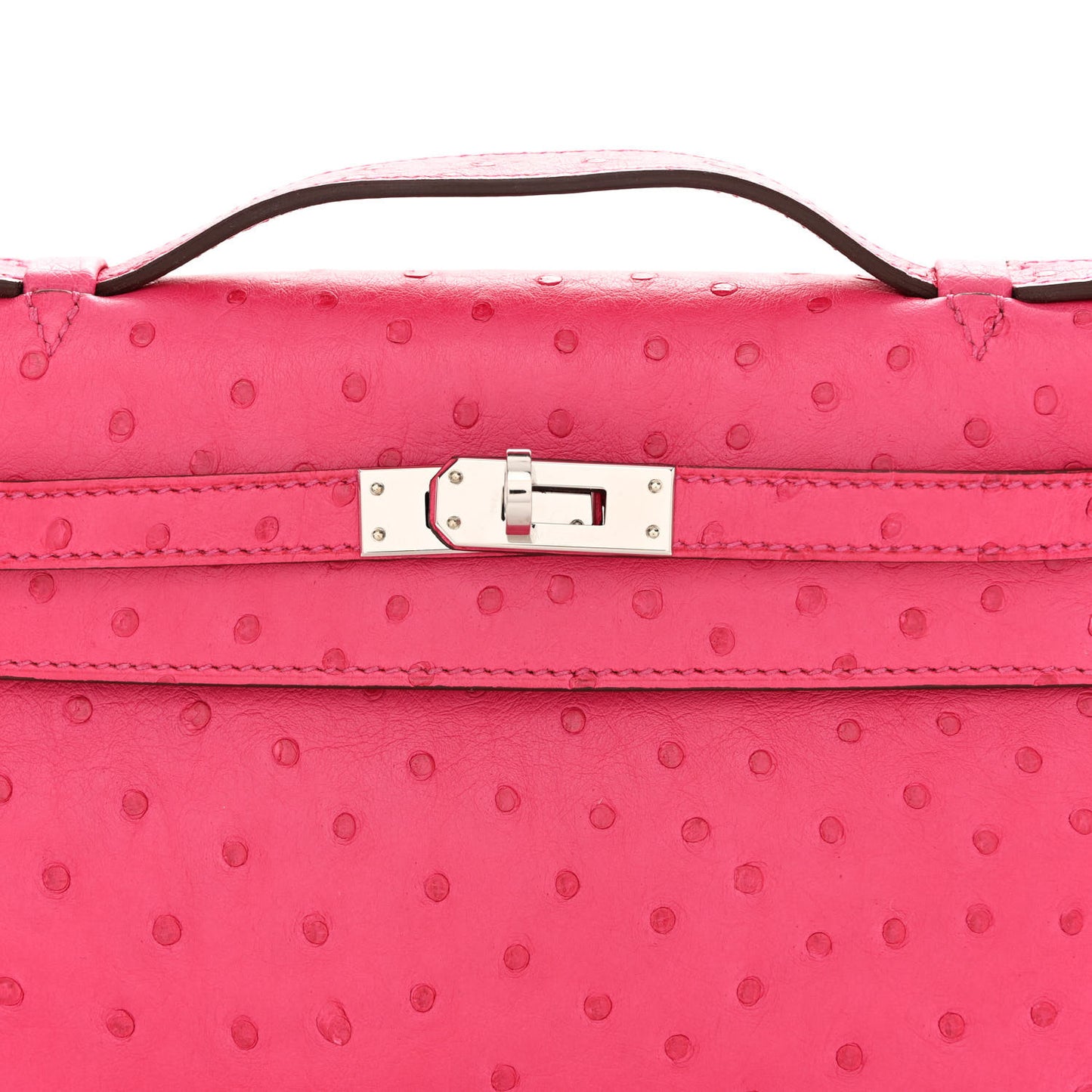 Ostrich Kelly Pochette Clutch Rose Tyrien