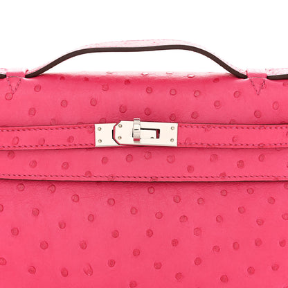 Hermes Ostrich Kelly Pochette Clutch Rose Tyrien 8 of 13