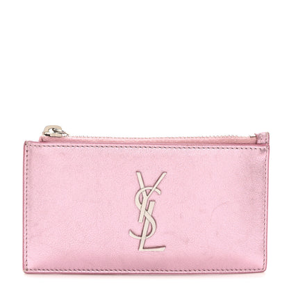 Saint Laurent Metallic Calfskin Monogram Fragments Zippered Card Case Vegas Pink 1 of 6