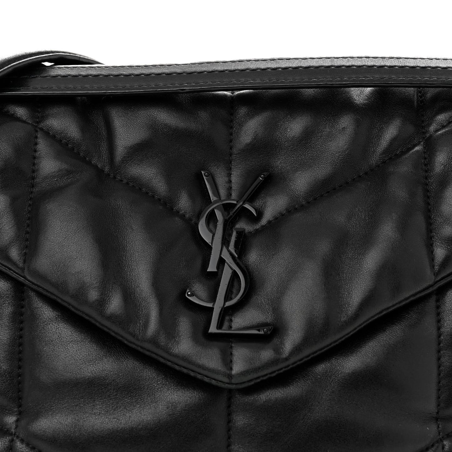 Lambskin Quilted Monogram Monochrome Medium Loulou Puffer Chain Satchel Black