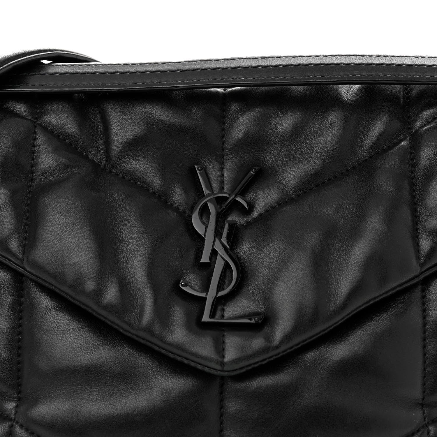 Saint Laurent Lambskin Quilted Monogram Monochrome Medium Loulou Puffer Chain Satchel Black 8 of 11