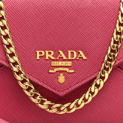 Prada Saffiano Triangle Mini Crossbody Bag Peonia 7 of 9
