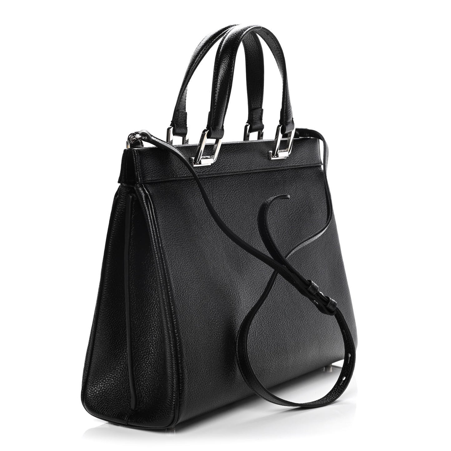 Grainy Calfskin Medium Zumi Top Handle Bag Black