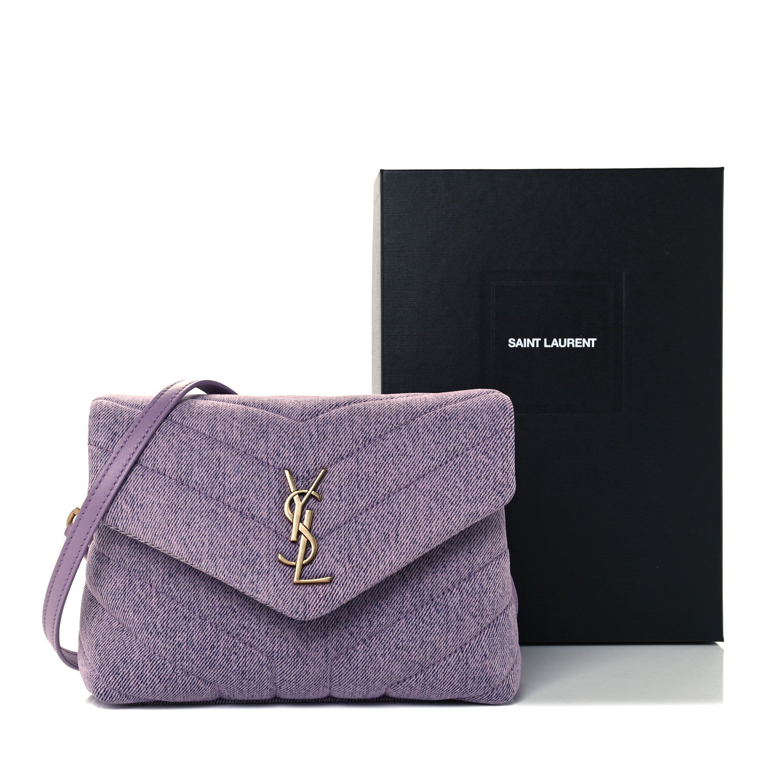Saint Laurent Denim Y Quilted Monogram Toy Loulou Crossbody Bag Bleached Lilac 12 of 12