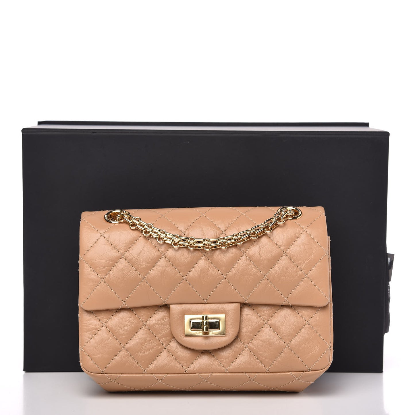 Aged Calfskin Quilted 2.55 Reissue Mini Flap Beige