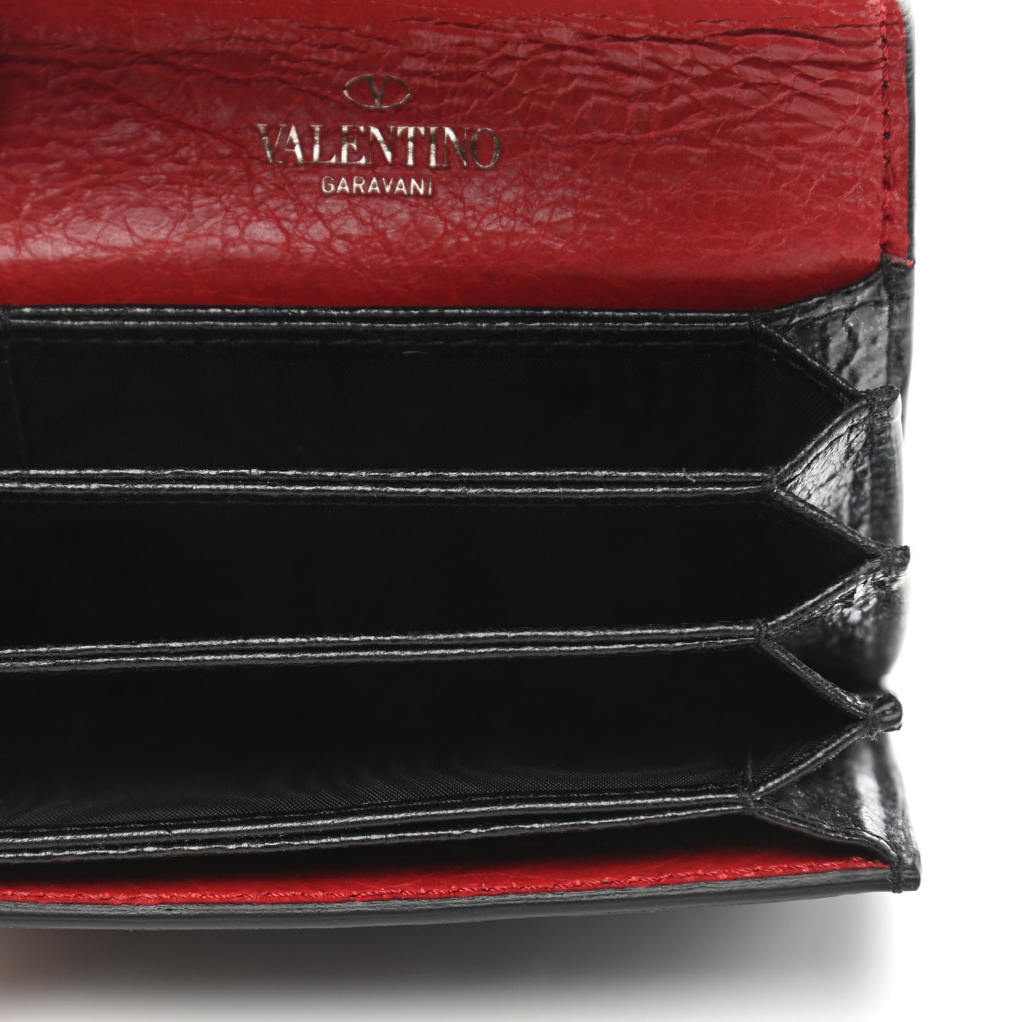 Craquele Nappa Rockstud Spike Bi-Fold Card Holder Black
