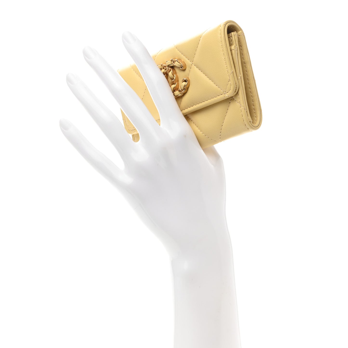 Lambskin Quilted Chanel 19 Flap Card Holder Yellow