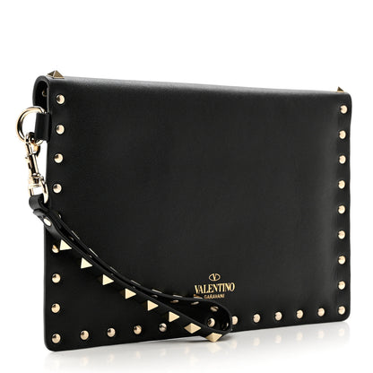 Valentino Garavani Vitello Medium Rockstud Envelope Flat Wristlet Pouch Black 2 of 5