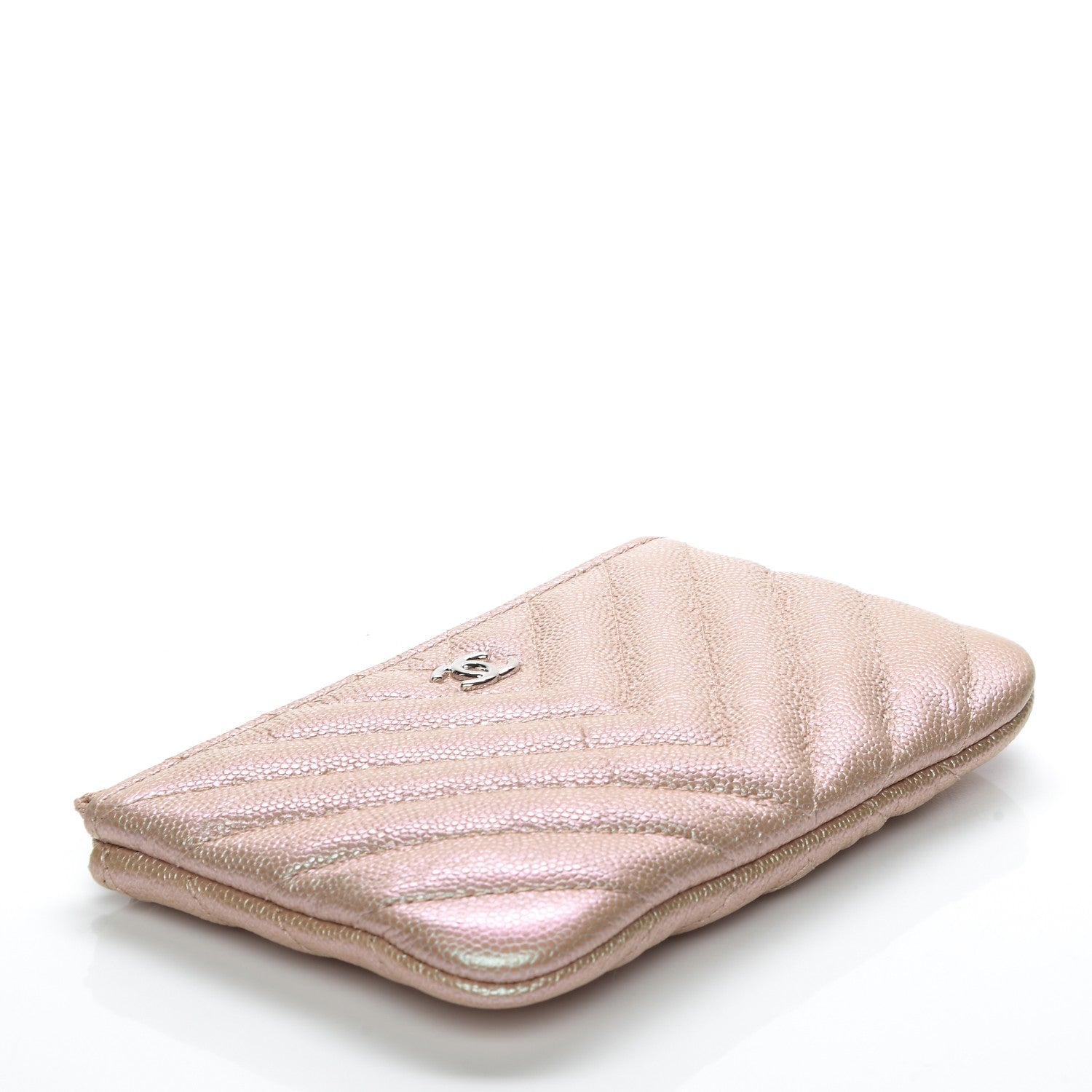 Chanel Metallic Caviar Chevron Quilted Small Cosmetic Case Light Gold 4 of 7