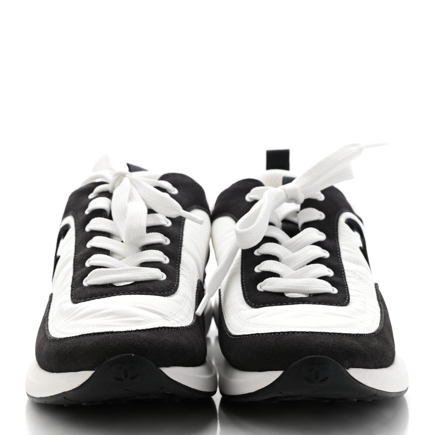 Nylon Suede Calfskin CC Sneakers 41 White Dark Grey