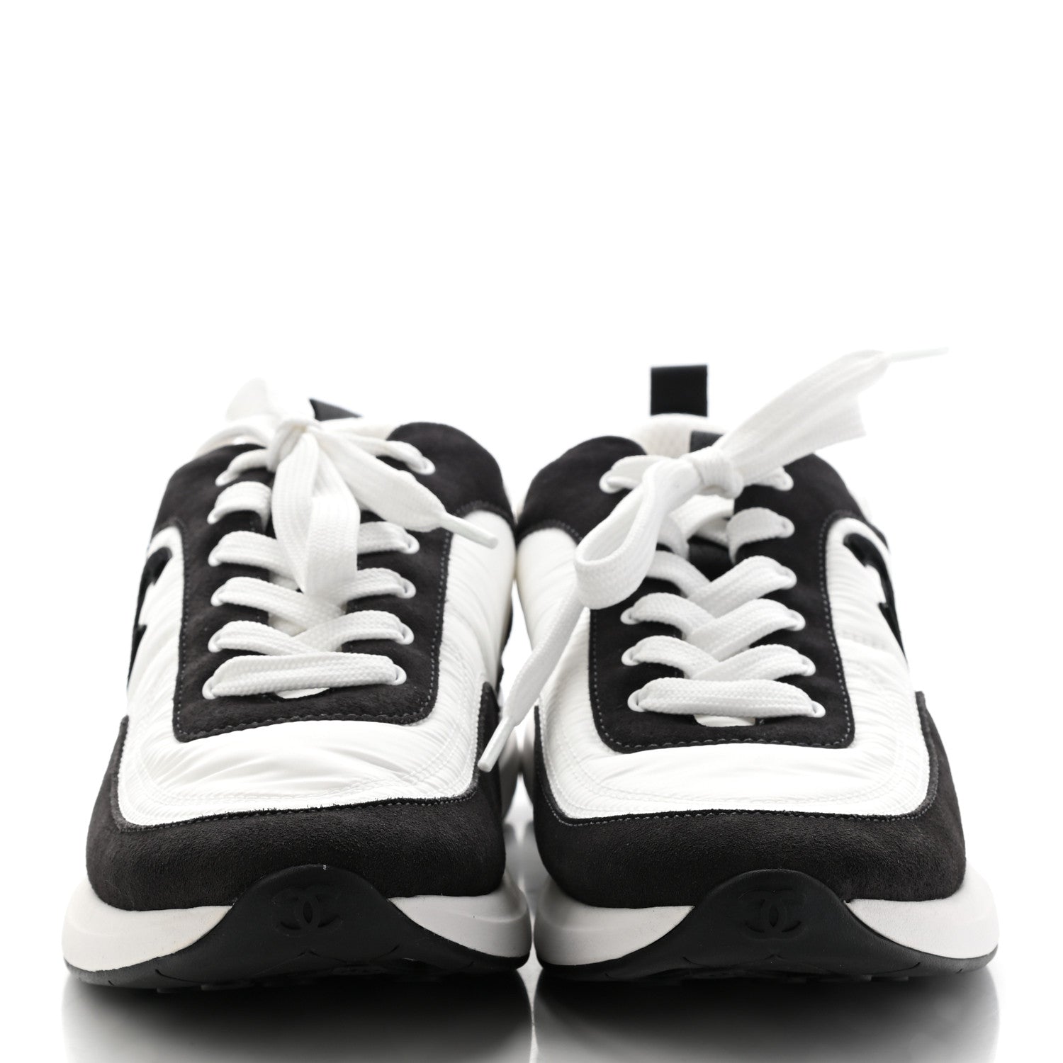 Chanel Nylon Suede Calfskin CC Sneakers 41 White Dark Grey 2 of 9